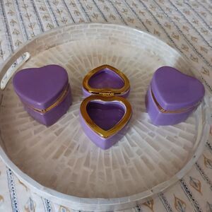 Purple Heart Shaped Trinket Boxes, Jewelry, Keepsake Holder, Momento - Set of 3